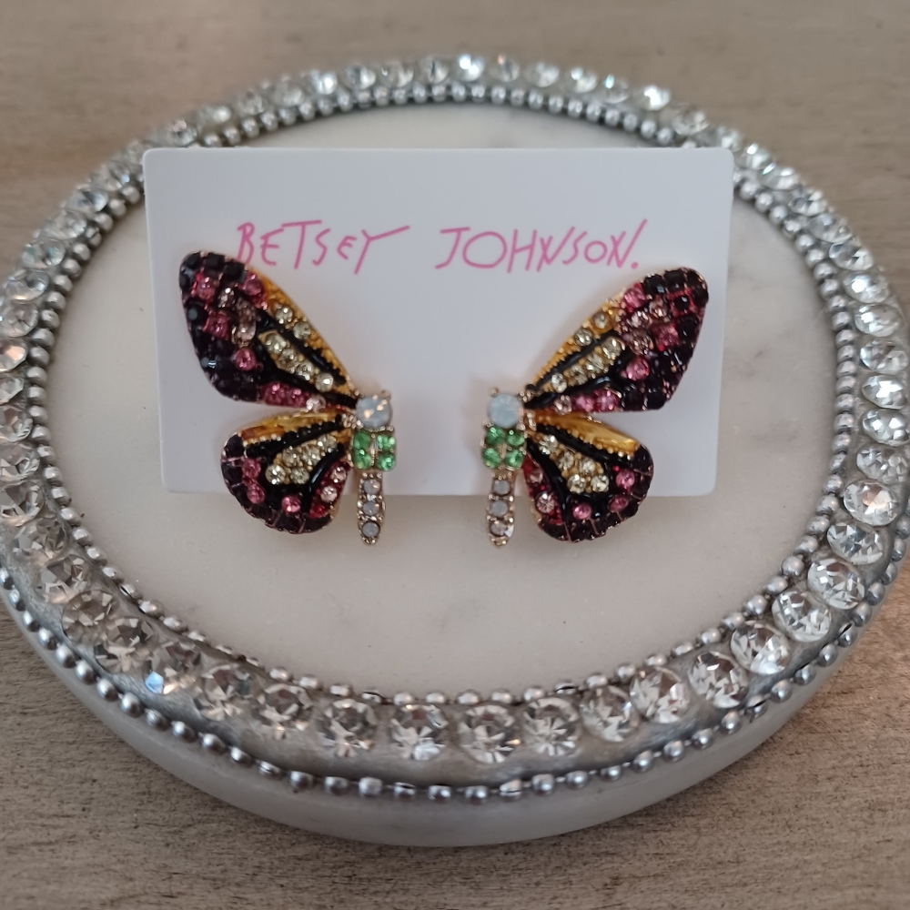 Purple and Yellow Butterfly Stud Earrings - Picture 1 of 5